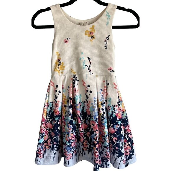 Knit Works Multi Color Floral Dress Girls 7 Sleeveless Pleated A Line Fully Line - Picture 1 of 11